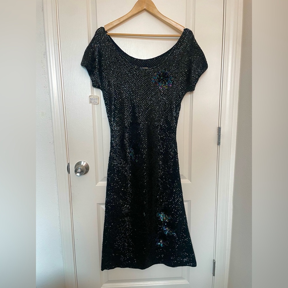 Bullock Wilshire Vintage Sequin Embellishment Black Dress Size 16